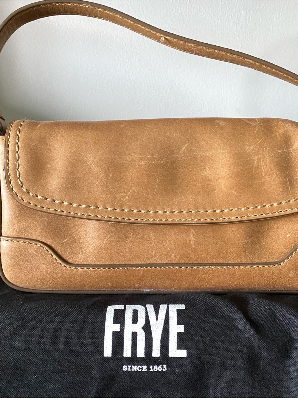 Frye tan leather flap cross body